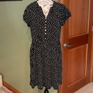 LOFT Black and White Midi Dress, Size M